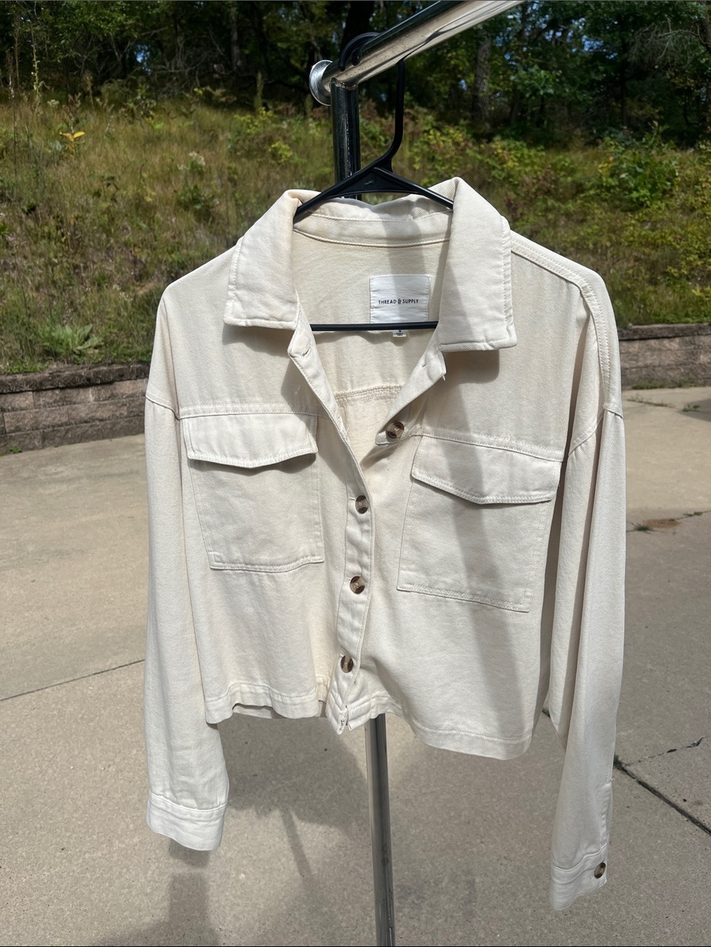 Thread & Supply Cream Button-Front Utility Jacket